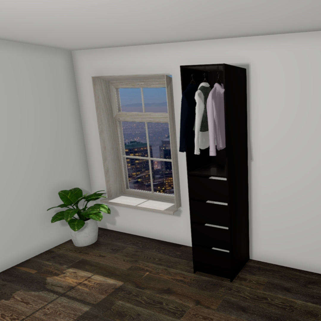 Modular 3 Wardrobe - Hang Rail with four Drawers